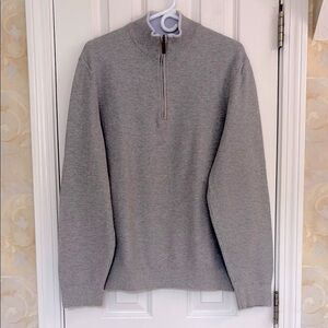 The Men’s Store at Bloomingdale’s Heather Gray Quarter- Zip Cotton Sweater. EUC